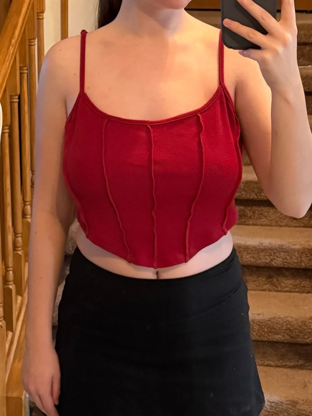 Red Ribbed Cropped Top - Picture 1 of 4